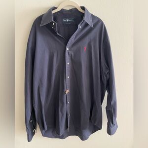 Vintage Ralph Lauren Men's Dark Blue Button-Down Shirt *freshly dry cleaned*